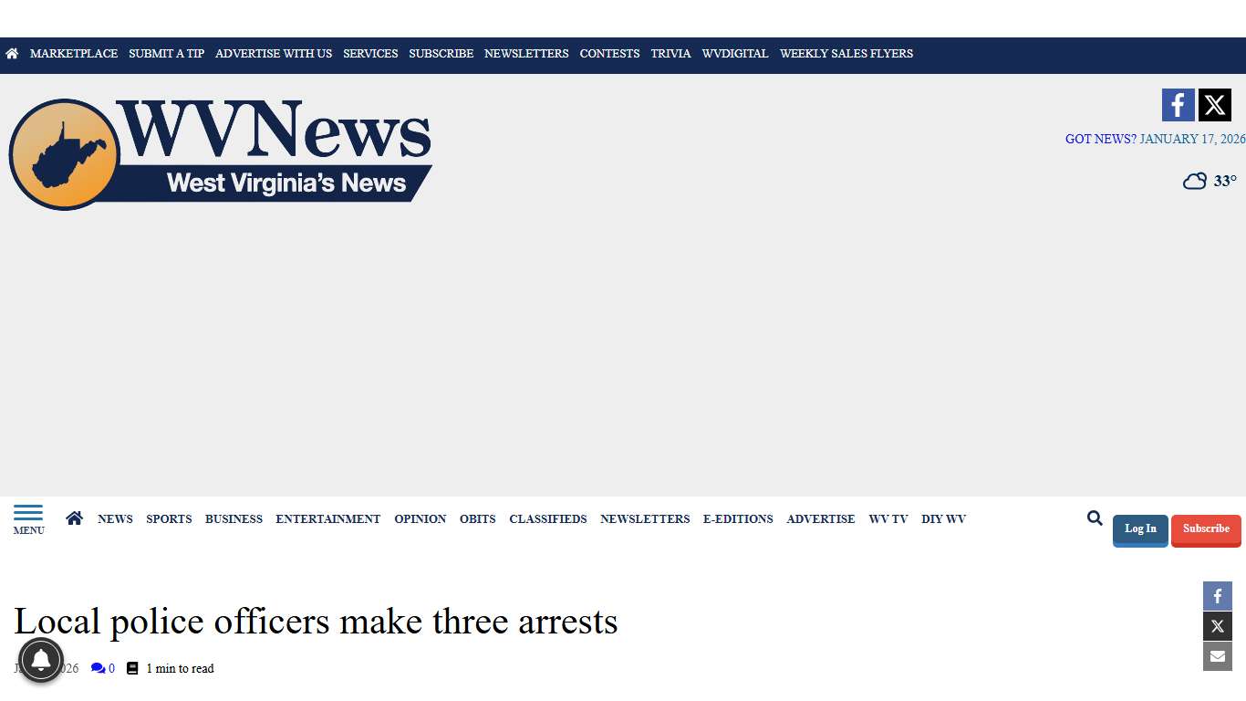 Local police officers make three arrests | Around The Web | wvnews.com